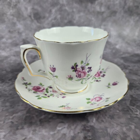 Crown Staffordshire Cup & Saucer Fine Bone China Pink Rose Floral Gold Accents - Picture 4 of 16